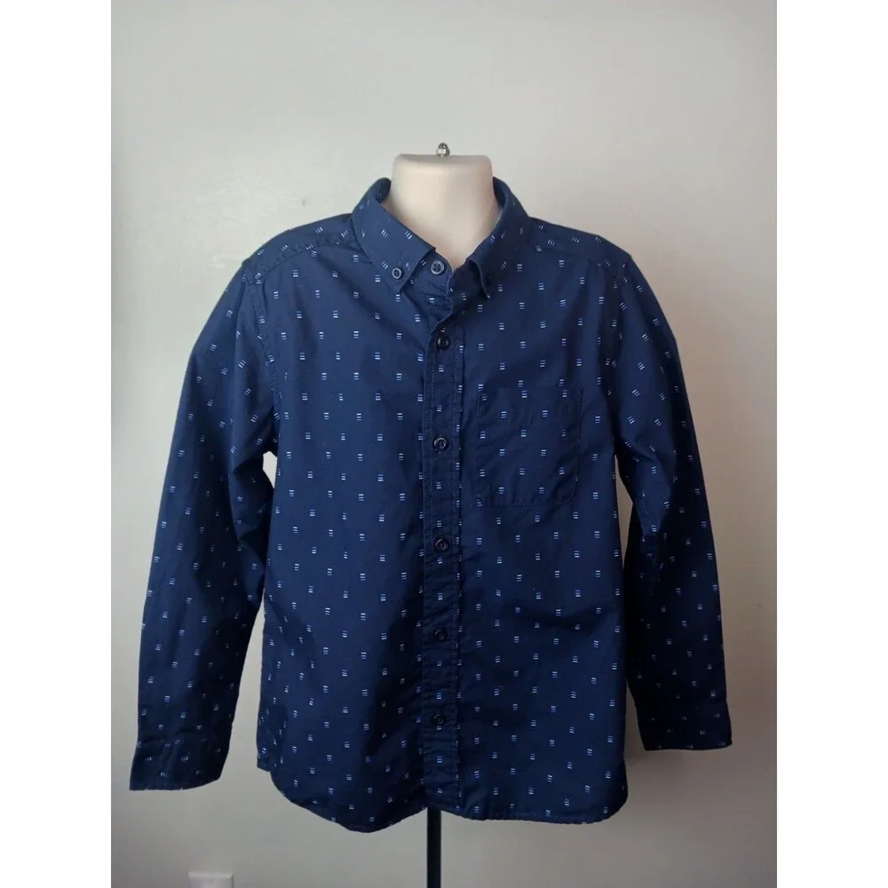 The Children’s Place Boys Long Sleeve Button Down Shirt Navy Blue Size M 7-8
